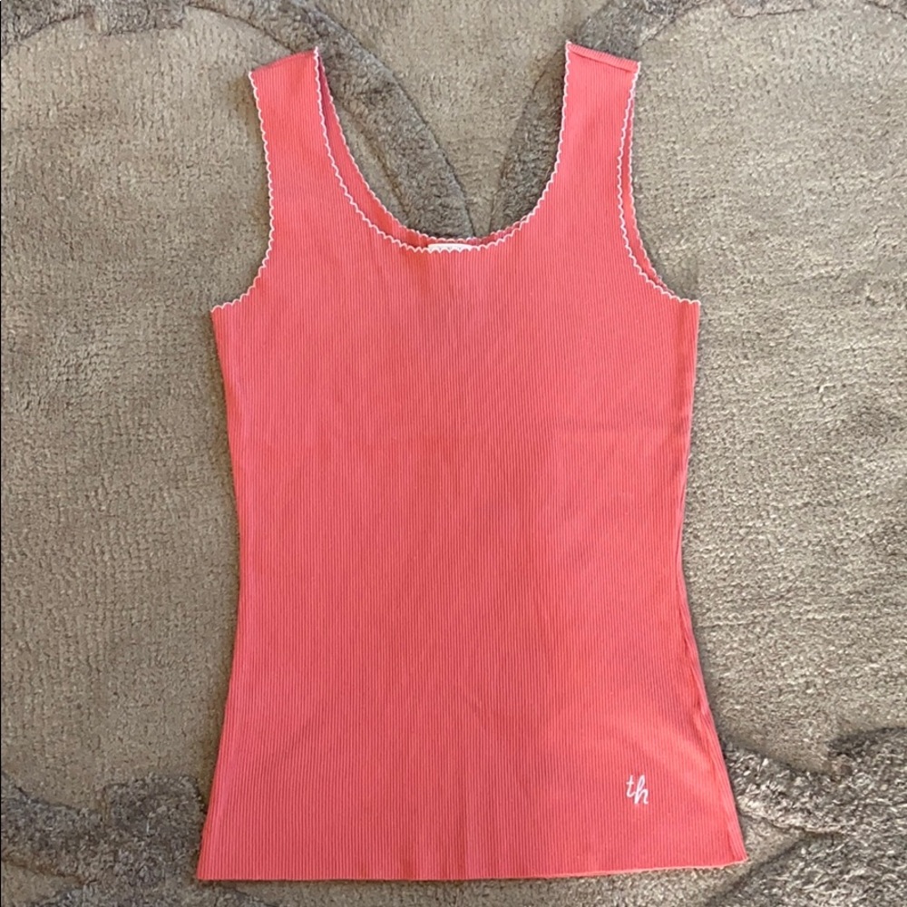 Tommy Jeans coral ribbed tank w/ white trim, M